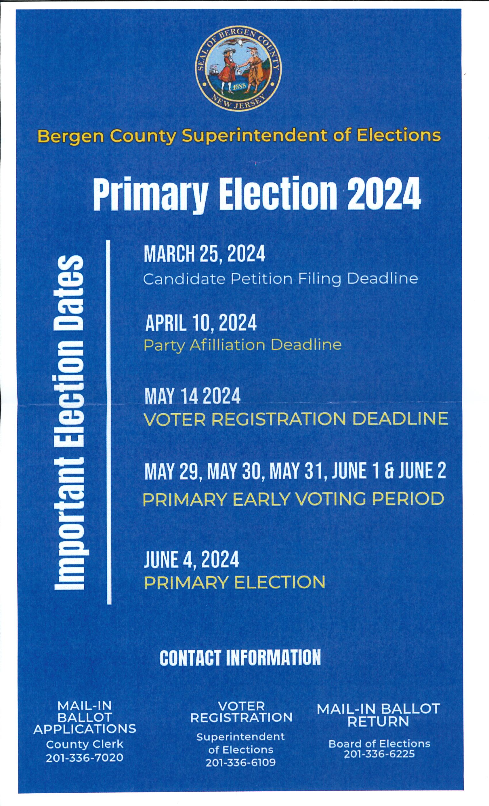 The Borough of Montvale Important 2024 Primary Election Dates